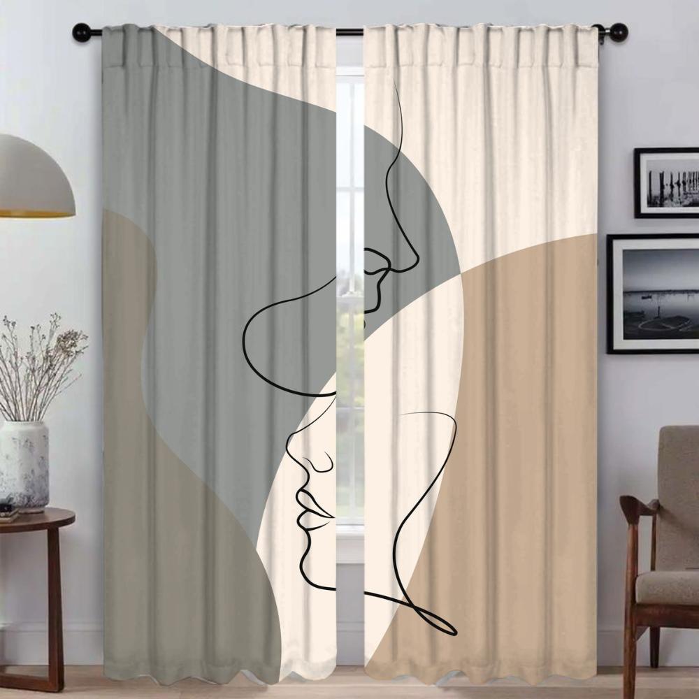 Kitchen Curtains for Camera Abstract Line Pattern Blackout Curtain for Room 2 Panel Blinds Halloween Decoration Partition Shades