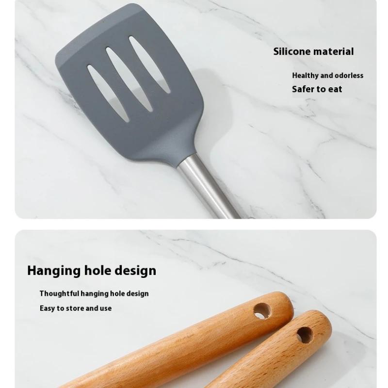 4 шт. силиконовая посуда для приготовления пищи, набор из нержавеющей стали, кастрюля с антипригарным покрытием, протекающая ложка, лопатки, суповые ложки с деревянной ручкой, кухонные принадлежности