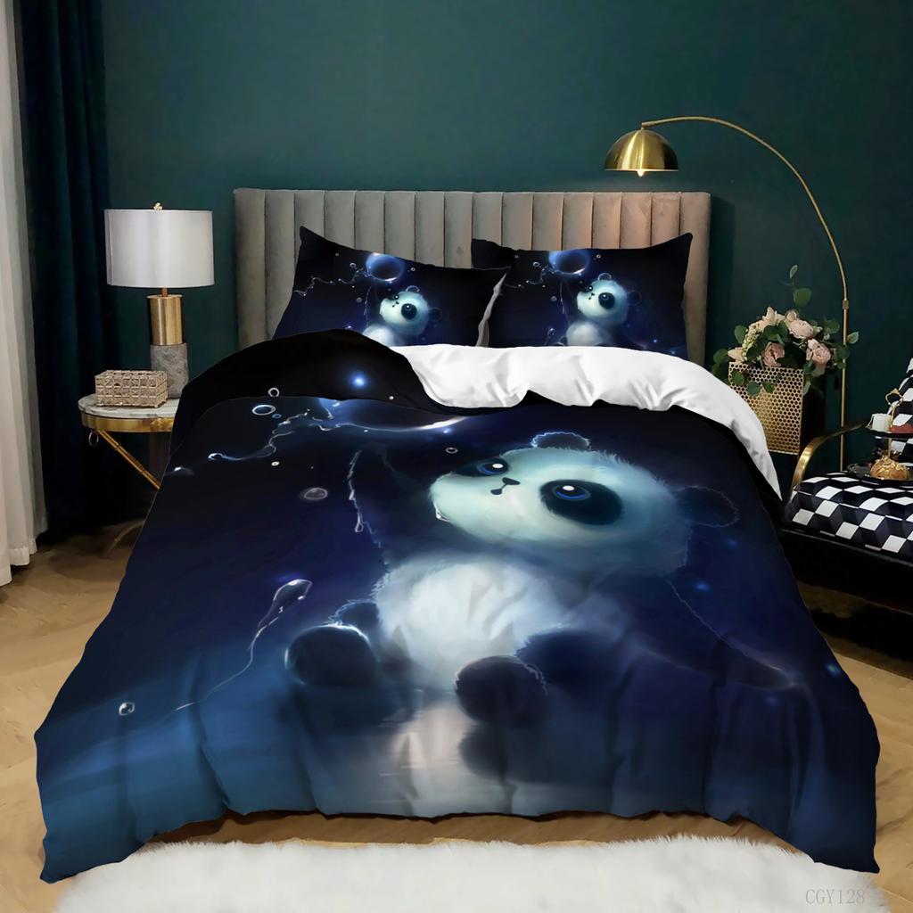 Cute Panda Duvet Cover Set 3D Print Kawaii Wild Black White Animal Comforter Cover for Adult Kid Boy Polyester Bedding Set King