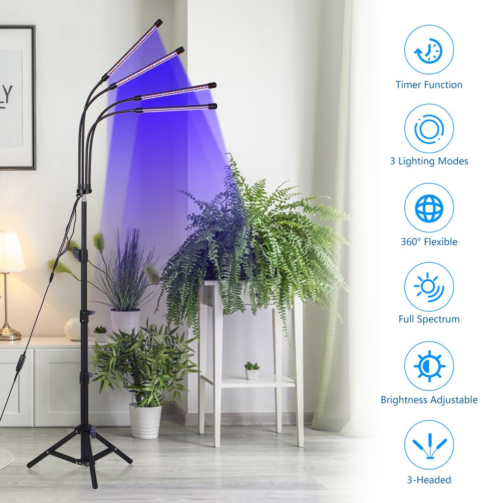 4-головочные светодиоды для выращивания растений с регулируемой подставкой-штативом Лампа для выращивания растений полного спектра 10