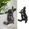 Garden Animal Decor Black Climbing Rabbit Pot Hugger Figurine, Resin Hanging Bunny Planter Edge Decor, Miniature Figurine Sitter Ornament for