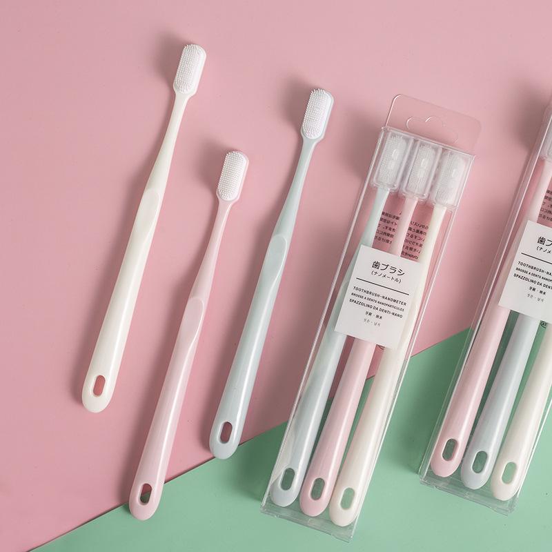 Набор зубных щеток макарон с мягкой щетиной в японском стиле - 3 штуки для взрослых