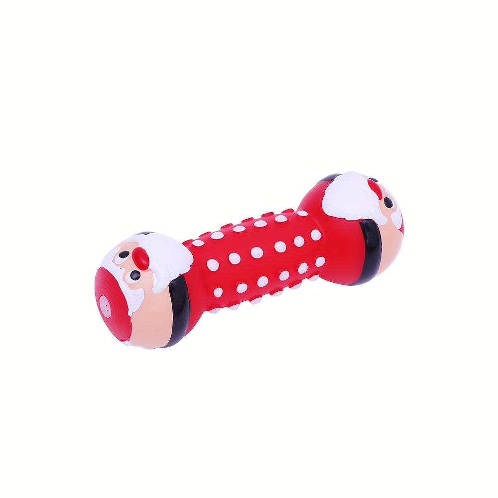 Squeaky Christmas Dog Dumbbell with Santa & Puppy - Vinyl Chewable Weight Training Exercise for Teething Puppies