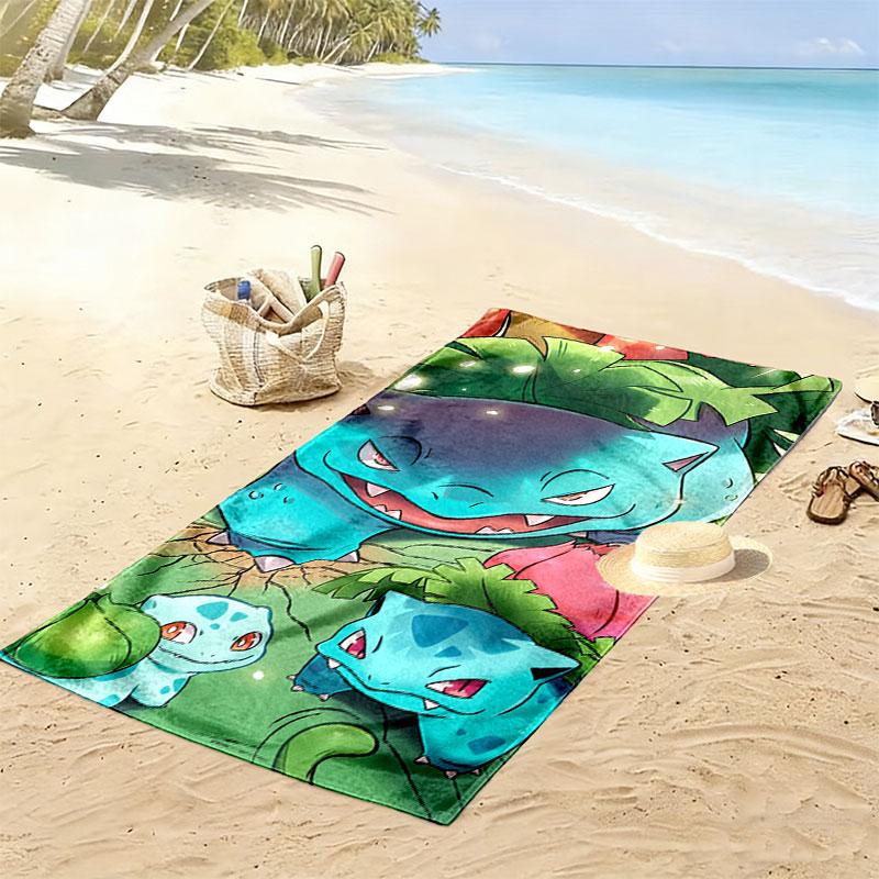 Bulbasaur Print Beach Towel, Large Soft Quick Dry Towel for Beach Camping Swimming