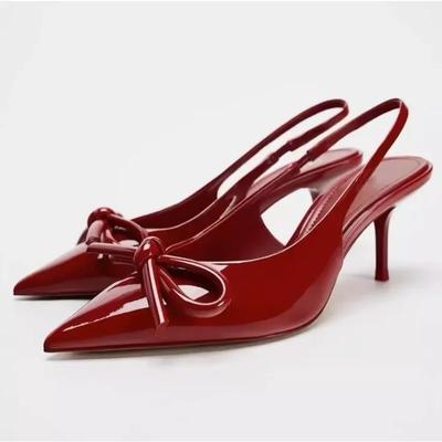 Красные туфли на шпильках с пряжкой, женские туфли с заостренным носком, сандалии с открытой пяткой, новые шикарные туфли на высоком каблуке для женщин, туфли-лодочки