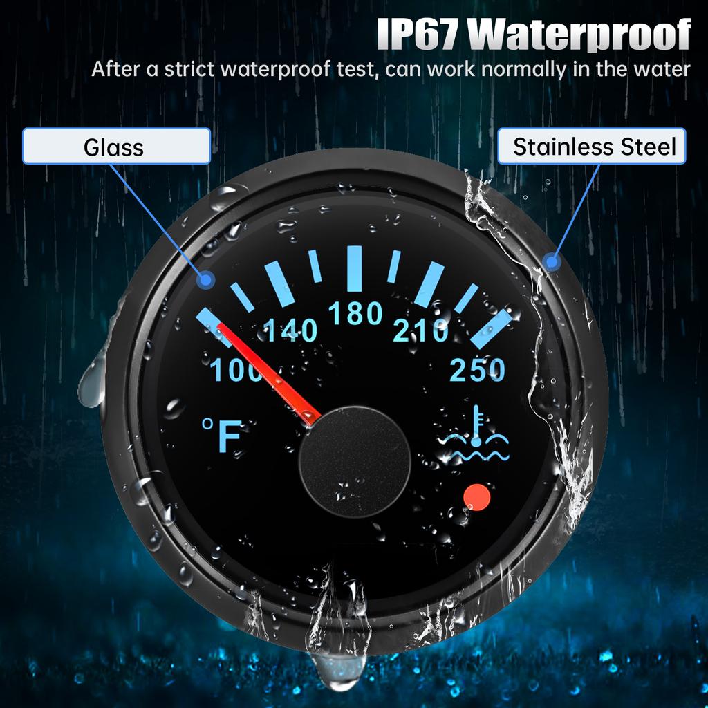 100~250℉ 2"52mm Water Temperature Gauge with Flashing Alarm 7 Color Backlight Water Temp Meter Indicator Car Boat Yacht Custom