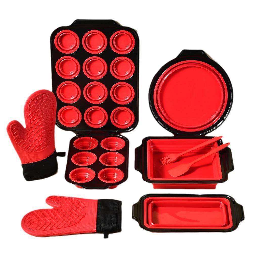 Антипригарные формы для выпечки, Силиконовый набор для выпечки с дизайном «нажми для извлечения», Прихватки, Лопатка и Кисточка Гибкие, Не содержат БФА, Подходят для мытья в посудомоечной машине и для духовки