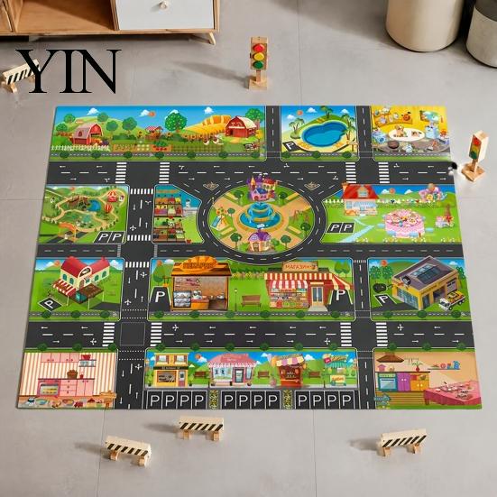 Портативный коврик Play Mat для путешествий 51" x 39" Детский ковер для игровой комнаты, класса, Образовательный город, Дороги, Моющийся, Игровой, Дорожный коврик, Нескользящий ковер
