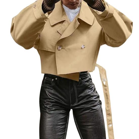 Укороченная ветровка Yousheng, однобортная однотонная ветровка в стиле ретро с длинным рукавом и поясом