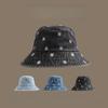 Шляпа Женская Уличная Универсальная Дышащая Джинсовая Панама Модная С Вышивкой Хризантем Широкополая Шляпа-Ведро для Защиты от Солнца