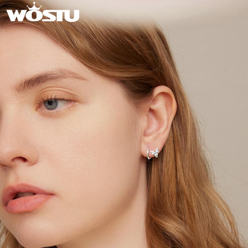 WOSTU 925 Sterling Silver Butterfly Stud Earrings for Women Fashion Geometric Stud Earrings Fine Jewelry Wedding Gift
