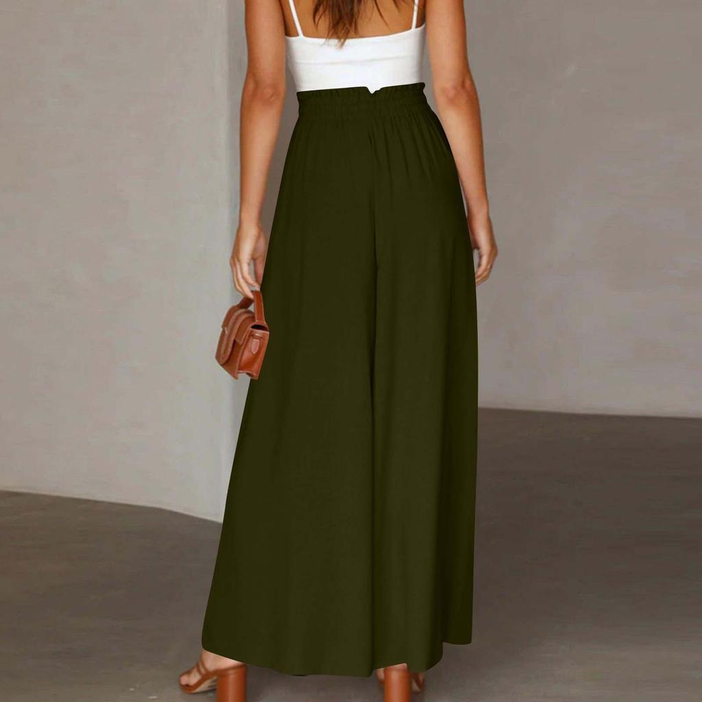 Женские цветные брюки Эластичный пояс Широкие штанины Высокая талия Длинные кюлоты