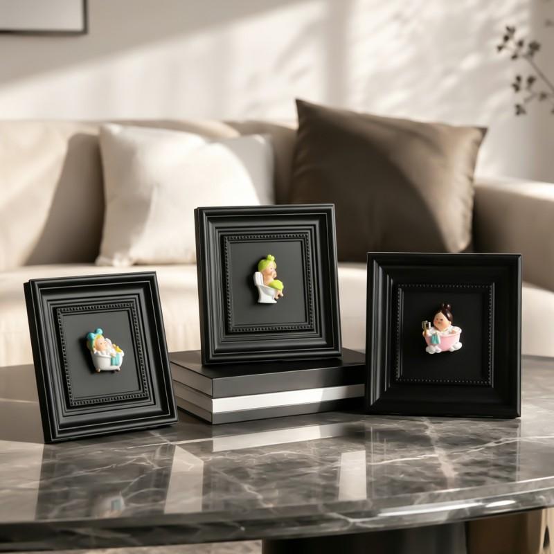 3D Bathing Girl Decorative Frame Black Vintage Carved Photo Desktop Ornament Living Room Study