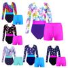 Kids Girls Long Sleeve Gymnastics Performance Leotards Dancewear Jumpsuit with Shorts