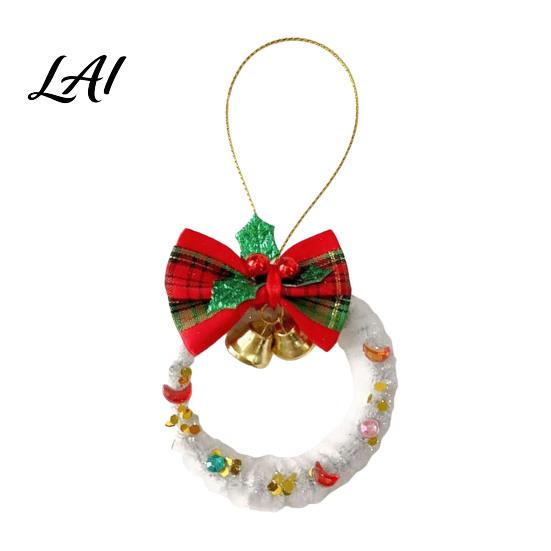 Handmade Plush Wreath Ornaments Mini Christmas with Plaid Decoration Ornament Hanging Bow And Creative Gift Box Decor Metal Bells Tiny for
