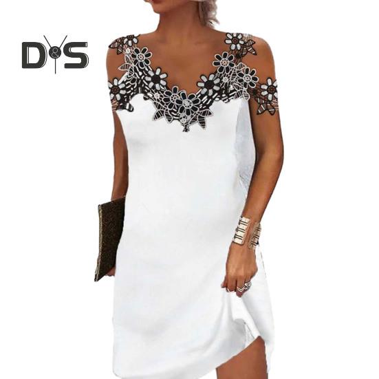 Женское летнее кружевное мини-платье на бретельках с v-образным вырезом и открытыми плечами без рукавов, облегающее короткое платье, уличная одежда