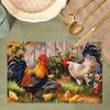 Набор из 4 моющихся вручную полиэстеровых салфеток | Тканые салфетки на стол в стиле фермерского дома с дизайном петуха и курицы | Прямоугольные салфетки с цветочным узором размером 18x12 дюймов