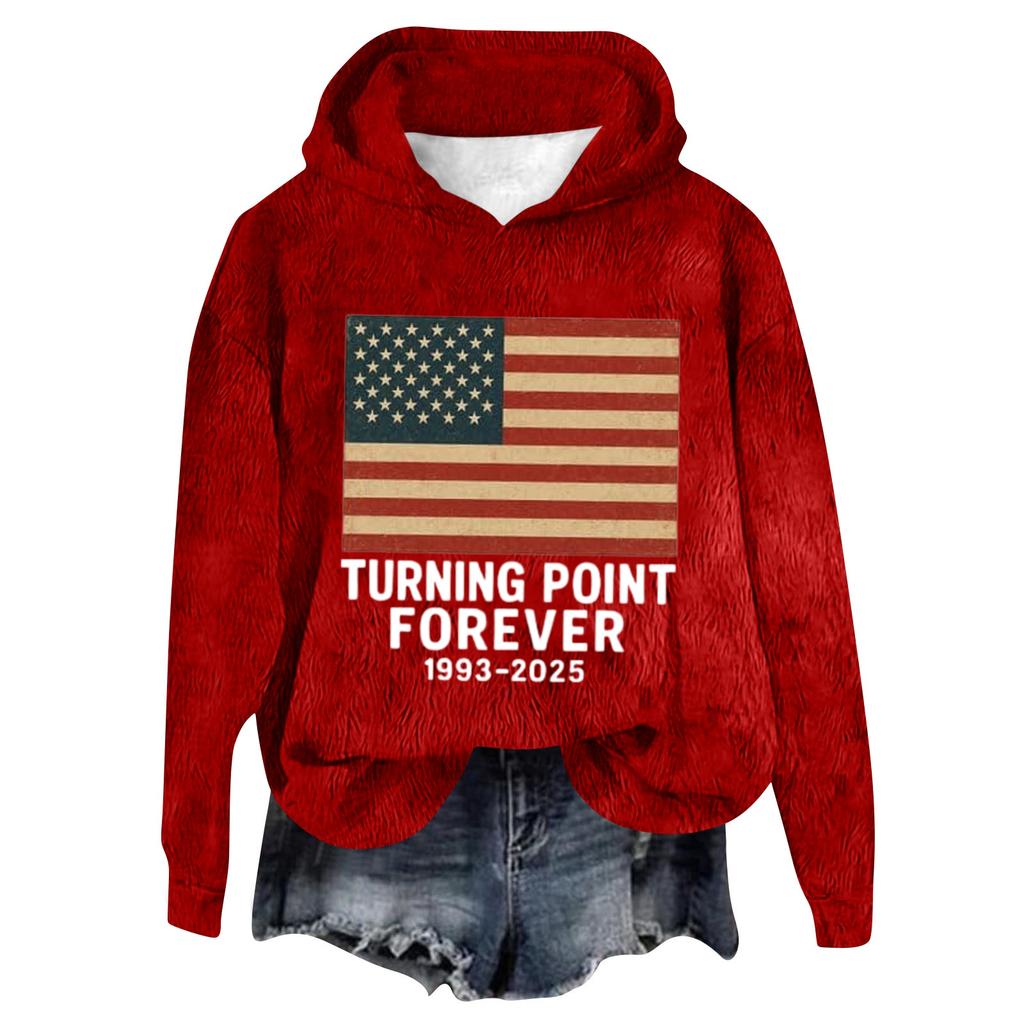 Women's Hooded Long Sleeve Printed Flannel Top Hooded Sweatshirt