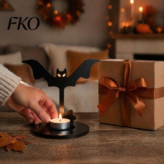 Decorative Tealight Candle Holder Halloween Wooden Holder, Black Hollow Crow Spider Display Stand, Gothic Silhouette Tabletop Decor for Home