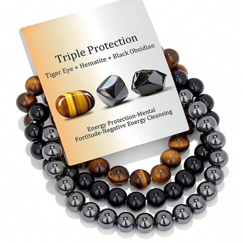 Набор браслетов из натурального камня, 3 шт., для женщин, для самоисцеления, эмоциональный, тянущийся, из бусин 8 мм, расширяемый, набор браслетов для ношения стопкой, подарок на день рождения, модная бижутерия