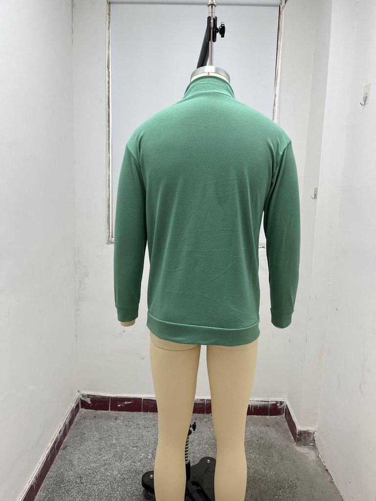 Men's Autumn Long Sleeve V-Neck Wool Polo Shirt with Plush Zipper