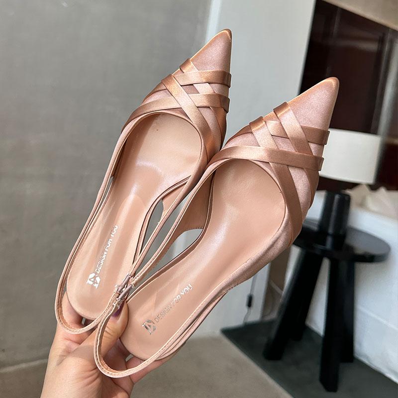 Модная шелковая модная женская обувь-лодочки на низком каблуке, новинка весны-лета, женские слингбэки, обувь слип-он, женская обувь на тонком каблуке