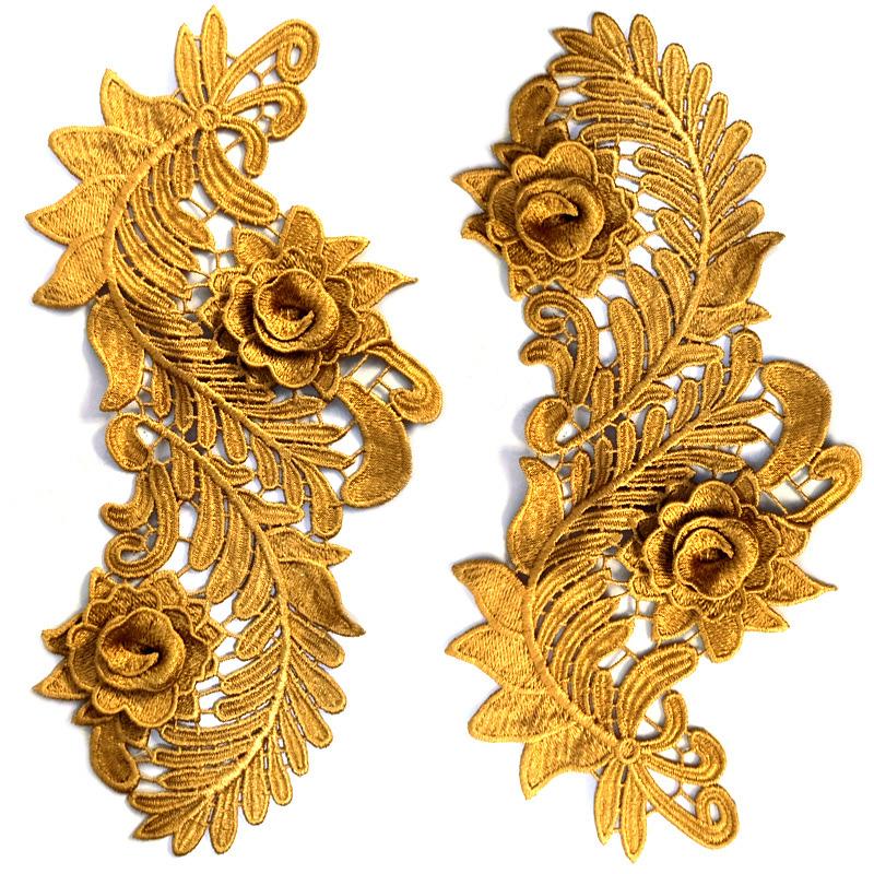 1 пара аппликаций из ткани с цветами для модной одежды, платья, декора, 3D, полые, водорастворимые, для DIY-поделок, кружевная вышивка