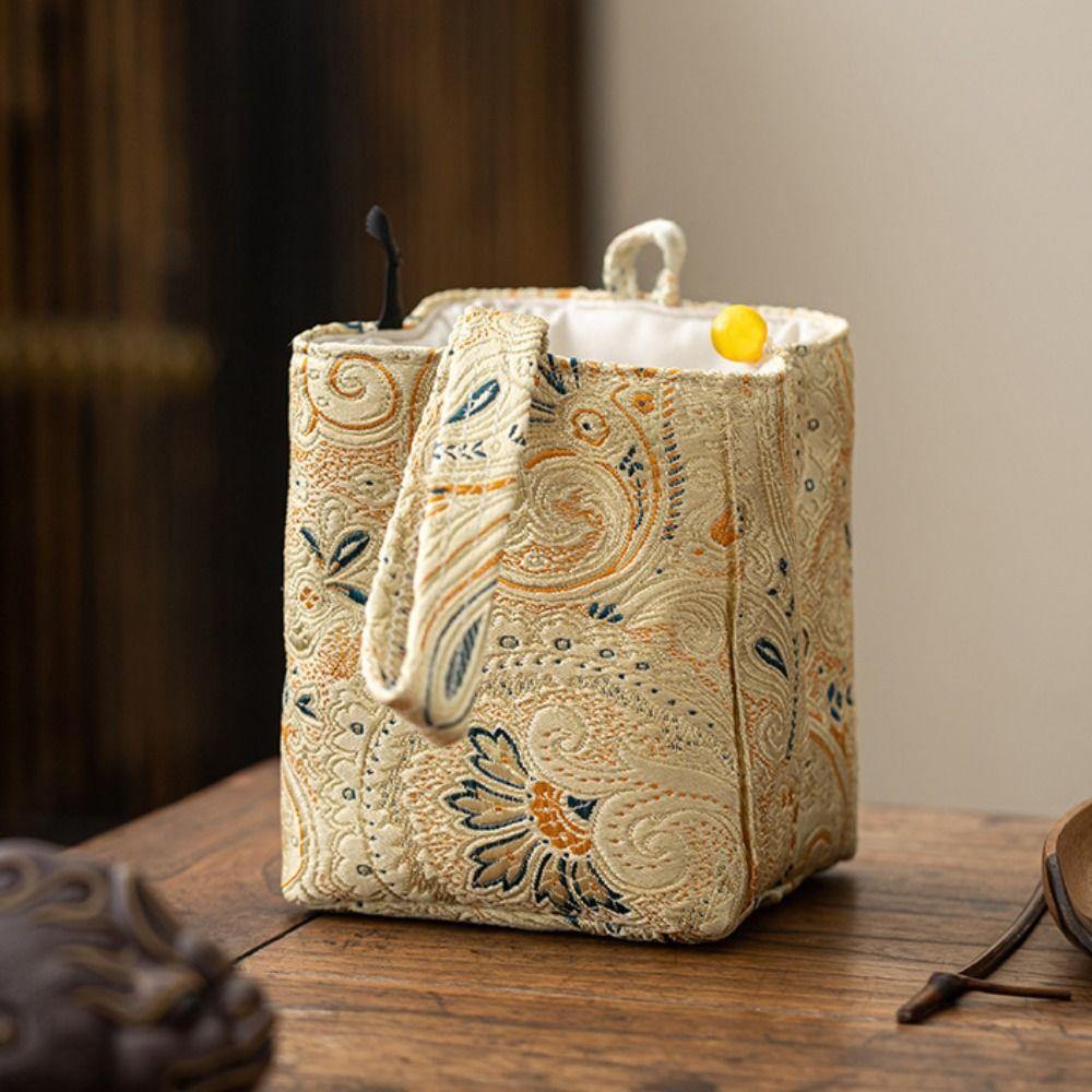 Сумка для хранения чайной посуды в китайском стиле, ударопрочная вышитая сумка в стиле ретро для небольших предметов, дорожная сумка