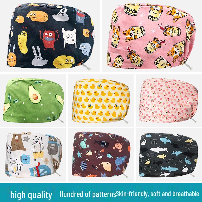 Хирургическая шапочка на кнопках с цветочным принтом для медсестер и врачей