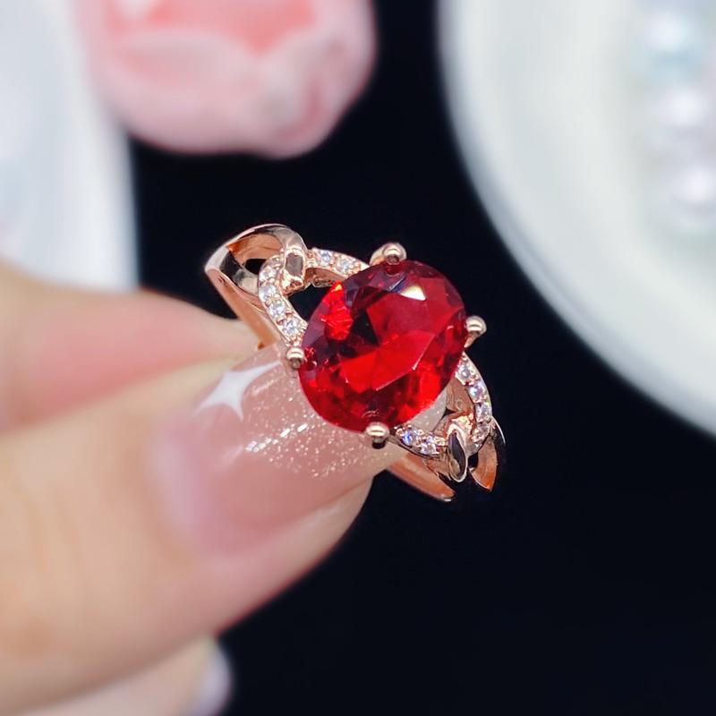 BELLA BOX Red Oval Shape New Temperament Elegant Opening Rings For Women Zircon Wedding Engagement Party Fine Jewelry Gift