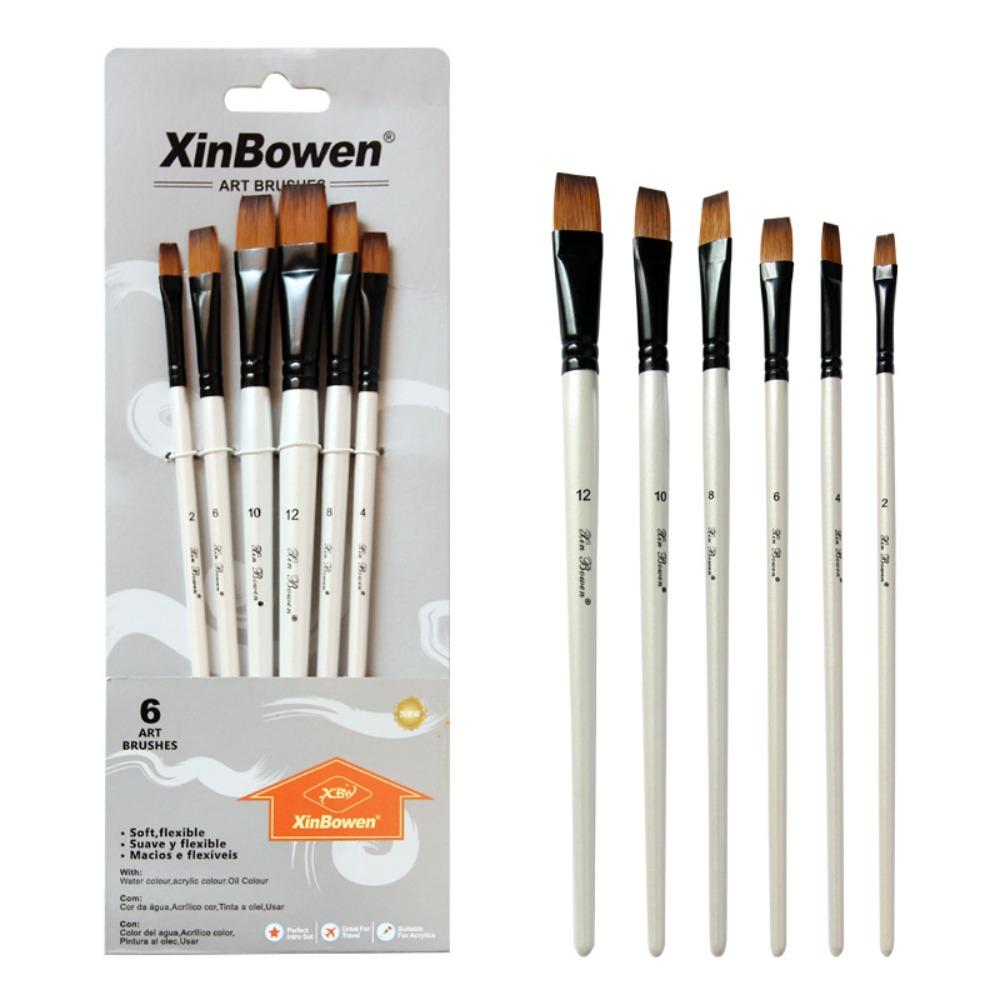 6Pcs/Set Wood Pole Hair Watercolor Brush Pearl White Art Paint Brush Nylon Hair Brush Set Beginners