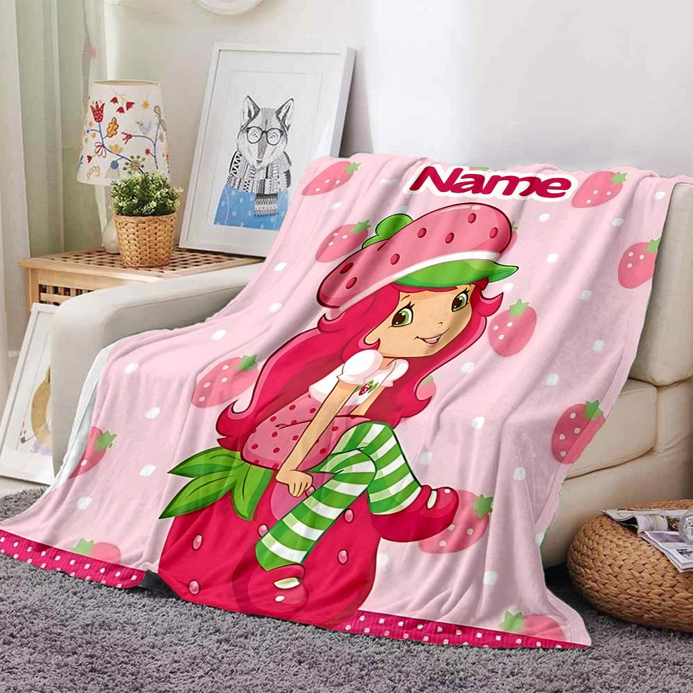 Custom Name Strawberry Shortcake'S Sweet World Party Blanket For Couch Bed Plush Cozy Fuzzy Blanket Super Soft Warm Blankets For Fall And Winter 09162