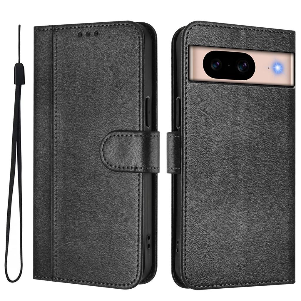 For Google Pixel 8a Cases Wallet Stand Retro Texture Leather Phone Cover with Lanyard