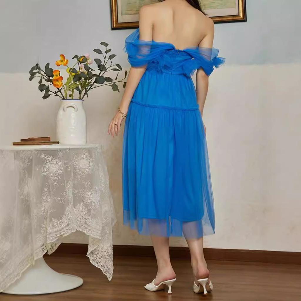 2025 Новое женское платье, сетчатое платье, платье принцессы без рукавов, среднее платье