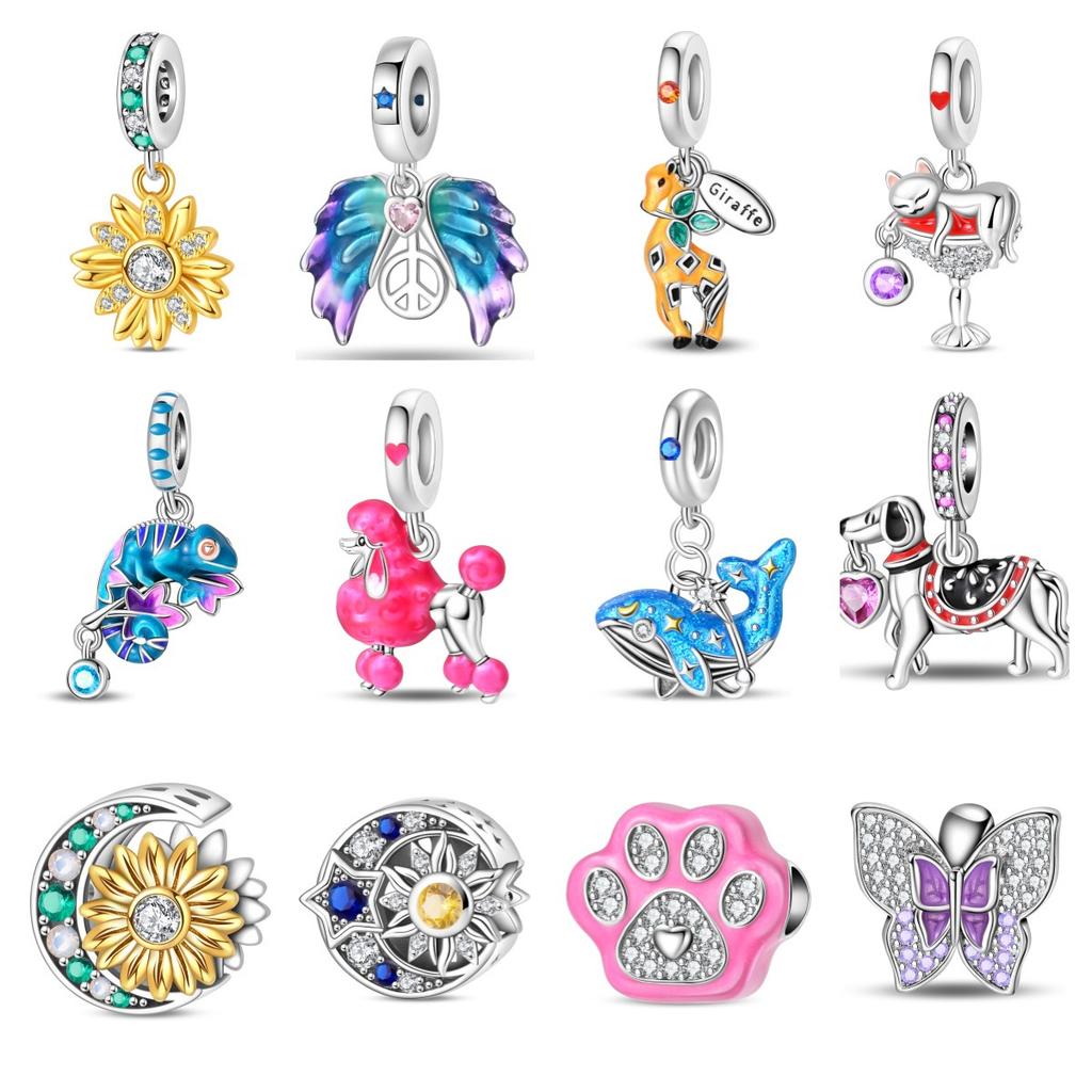 DIY Handmade Bracelet Charms Sunflower Cat Dog Poodle Pendant Beads for Jewelry Making