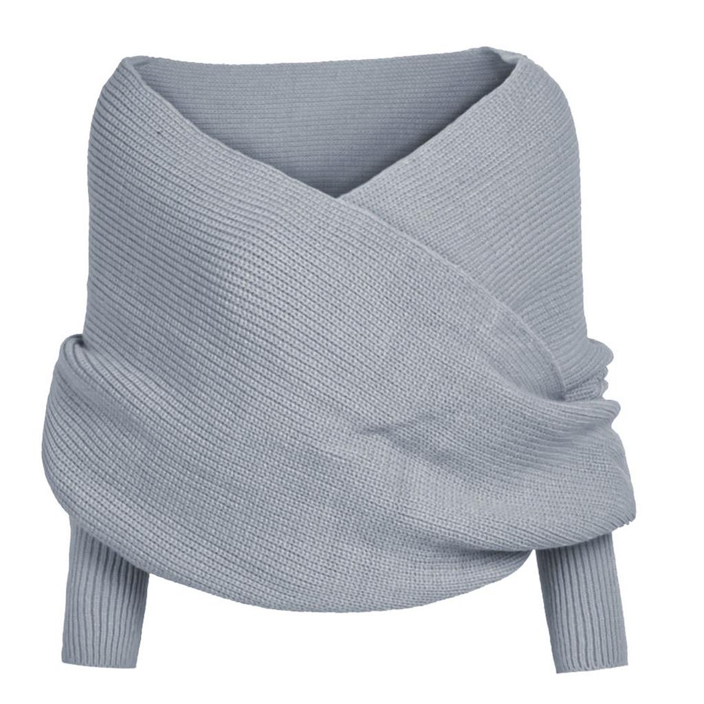 Женский Повседневный Однотонный Шарф с Рукавами Вязаный Крючком Длинный Мягкий Зимний Согревающий Шарф Многофункциональный Шаль