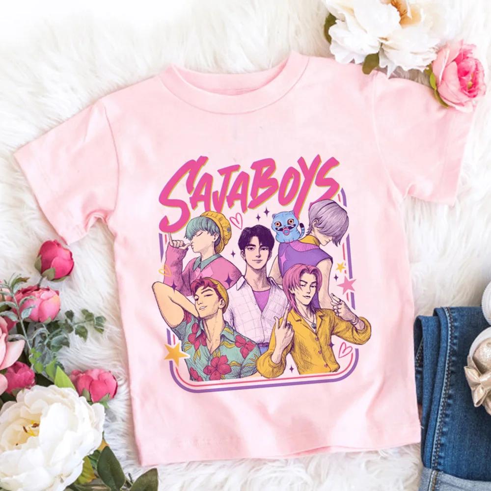 K-pop Истребители демонов Футболка Детская Мультяшная Аниме Мем Принт Одежда Круглый Вырез Базовые Топы для Мальчиков Повседневные Рубашки Подарок