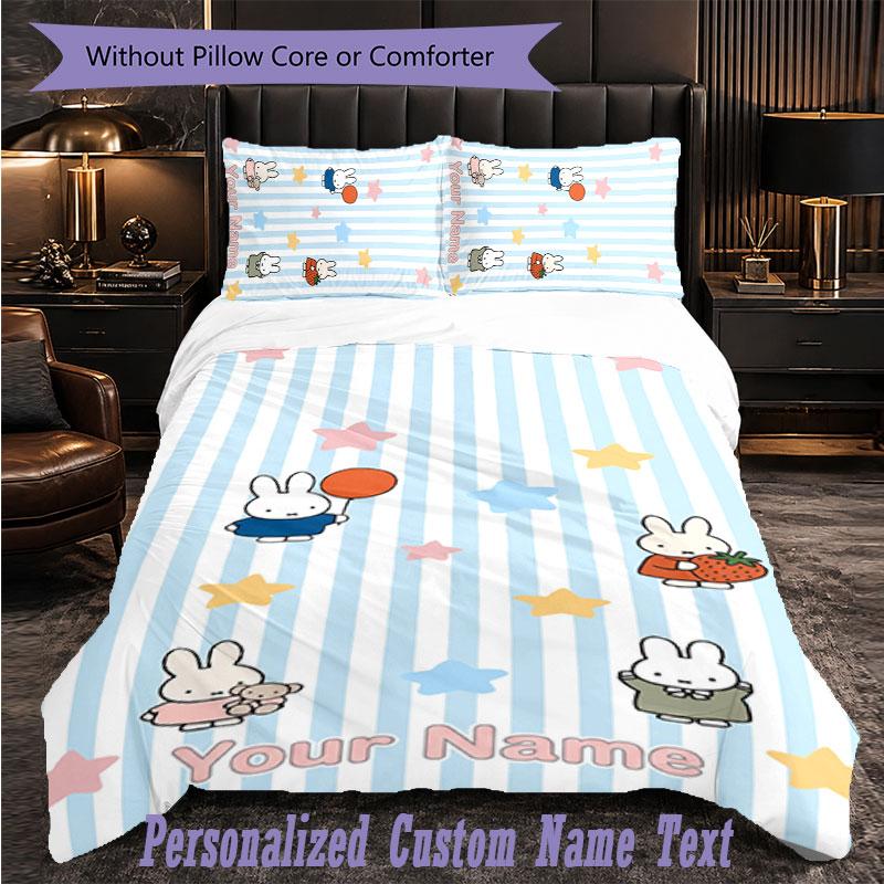 Personalized 3Pcs Bedding SetMiffy Custom Text Duvet Cover Pillowcase Set Bedroom Gift