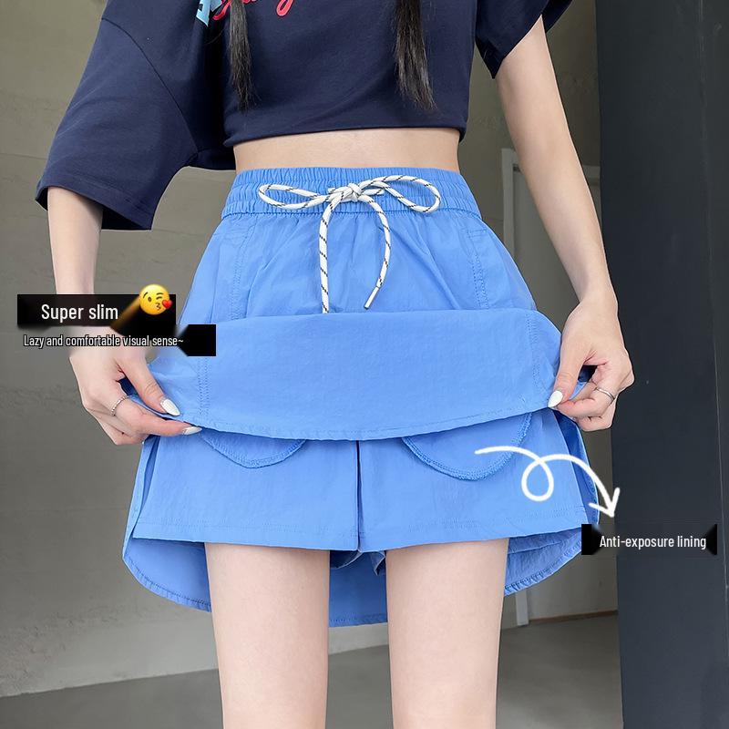 Apricot 2025 Women's A-line Elastic Waist Skirt Shorts - Loose, Slimming, Anti-exposure.