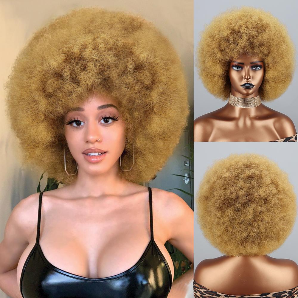 XINRAN Fluffy Wigs Synthetic Short Curly Wig Large Roll Extension Large Short Curly Flexible Soft Natural Full Bob Wigs For Women Cosplay Daily