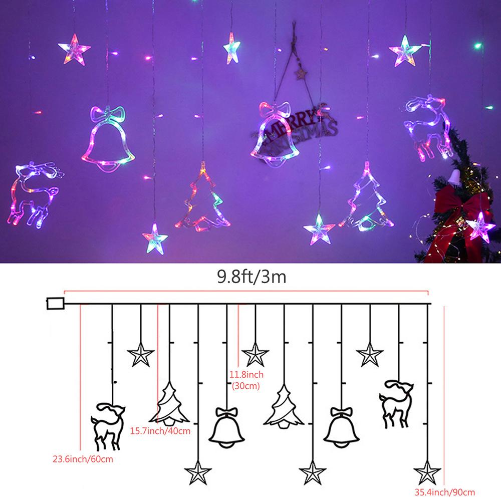 Рождественские занавески на окнах, гирлянды, колокольчики, деревья, олени, звезды, фонари, батарейки