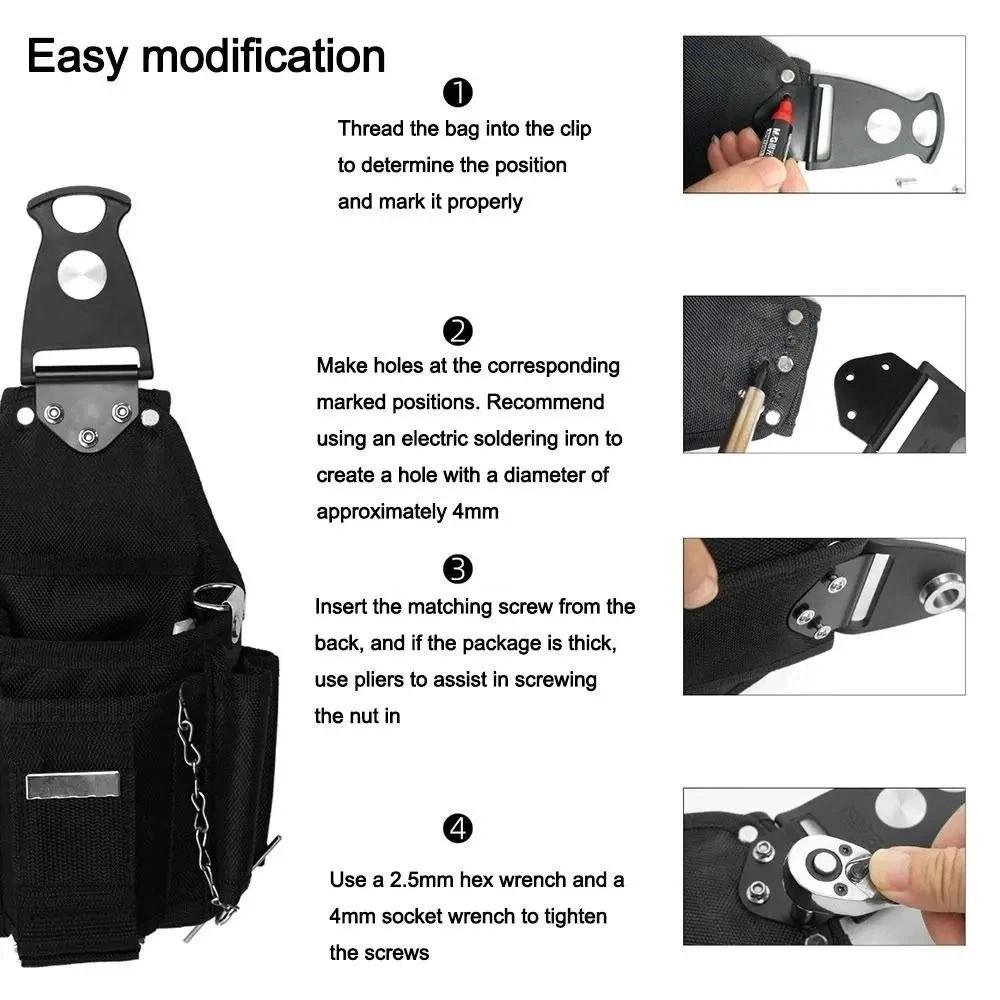 Solid Material Rotatable Quick Hang Hook Electrician Waist Belt Pouch  Daily Repair Scenarios