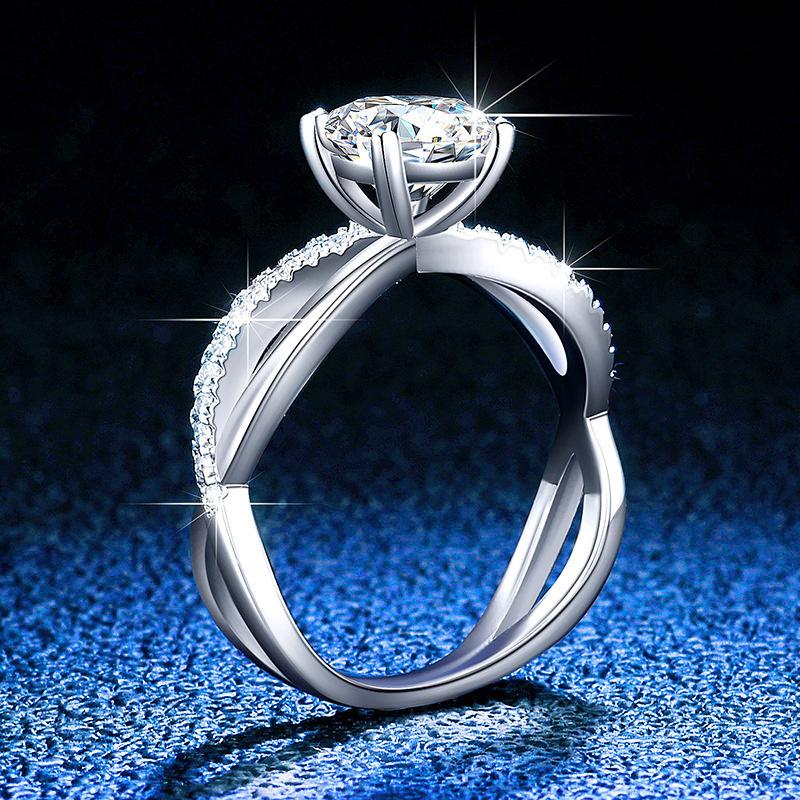 Bague Ringen Роскошные ювелирные изделия из стерлингового серебра 925 пробы, 1 карат, цвет D, кольцо с муассанитом и бриллиантом для свадьбы, полые кольца с четырьмя когтями и крестом