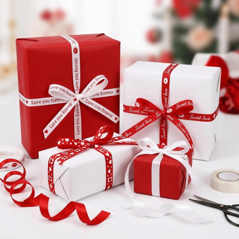 Polyester Heart Print Ribbon Single-Sided Gift Packaging Ribbon Red Love Printed Ribbon Wedding