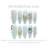 HANDMADE Long Water Drops Shape Artificial Nail Gentle Luxurious Hollow French High-end Light Blue Fine Sparkling Gemstones Phototherapy Nail
