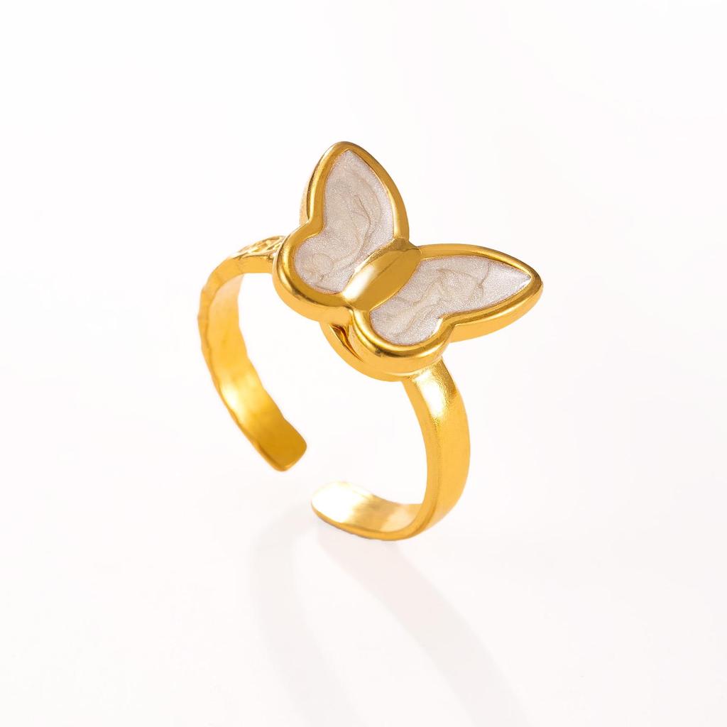 18K Gold Plated Titanium Steel Butterfly Flower Open Ring