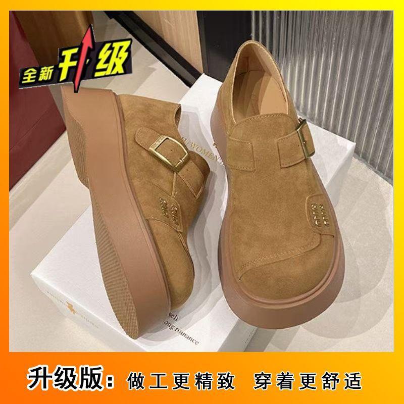 2024 New Popular Winter Pedal Small Fashionable Retro Loafers Muffin Platform Single Shoes Increase Height Outer Wear