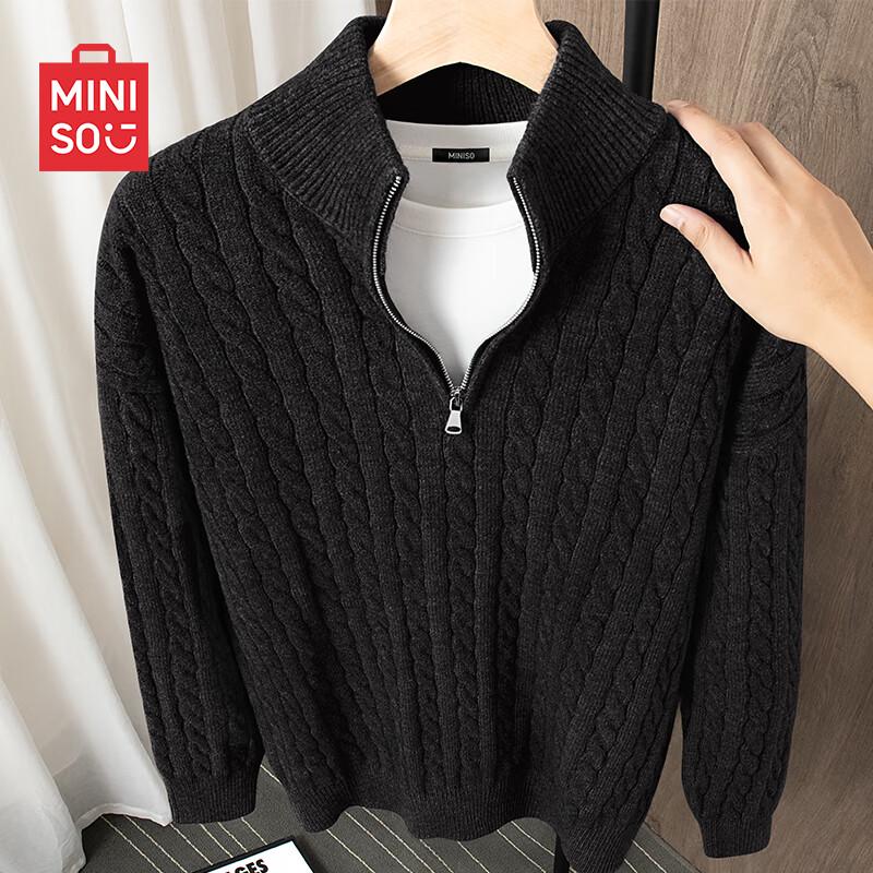 MINISO Men's Half-Zip Cable Knit Sweater