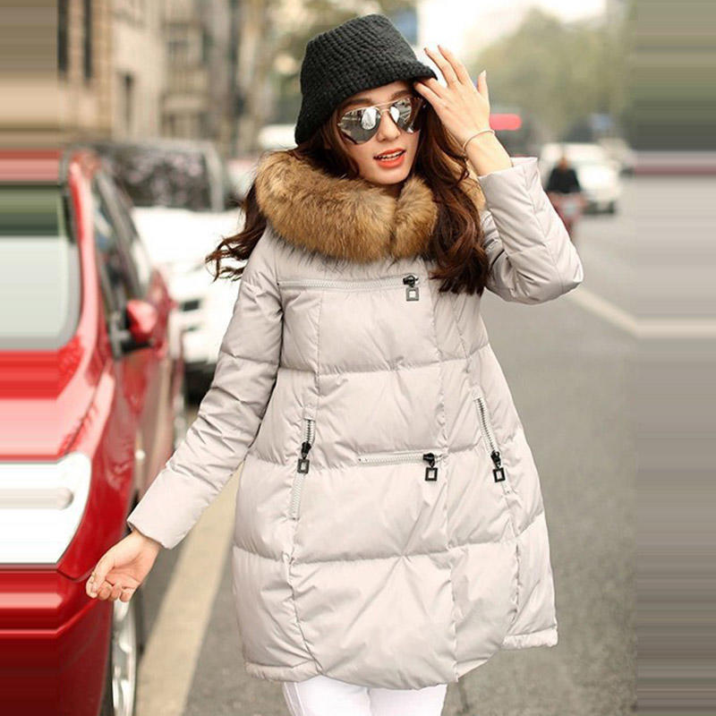 Womens Long Sleeve Down Jacket Winter Coat With Hood And Fur Collar Warm Stylish Outerwear For Women