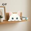 Home Office Desktop Accessories Cute Cat Shelf Sitter Ornament, Wooden Peeking Kitten Figurine, Lover Gift Ideas 2D Flat Decorative Statue for